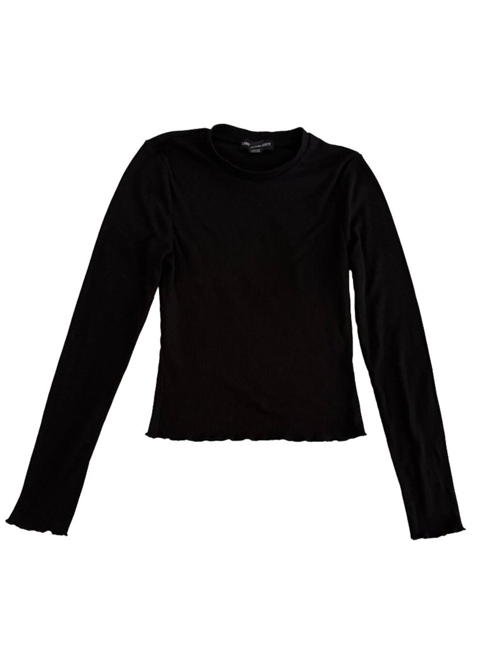 Streetwear Society Black Ribbed Long Sleeve Crop Top S